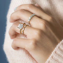 3CT Asscher Cut Moissanite Engagement Ring with Pave 14K Solid Yellow Gold