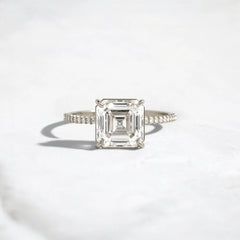 3CT Asscher Cut Moissanite Engagement Ring with Pave 14K Solid Yellow Gold