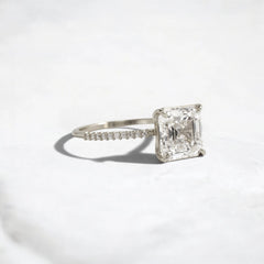 3CT Asscher Cut Moissanite Engagement Ring with Pave 14K Solid Yellow Gold