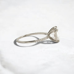 3CT Asscher Cut Moissanite Engagement Ring with Pave 14K Solid Yellow Gold