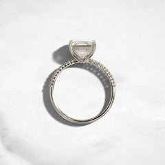 3CT Asscher Cut Moissanite Engagement Ring with Pave 14K Solid Yellow Gold