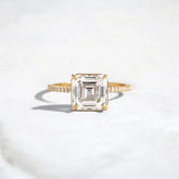3CT Asscher Cut Moissanite Engagement Ring with Pave 14K Solid Yellow Gold