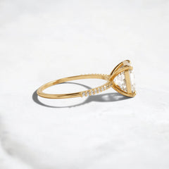 3CT Asscher Cut Moissanite Engagement Ring with Pave 14K Solid Yellow Gold