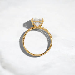 3CT Asscher Cut Moissanite Engagement Ring with Pave 14K Solid Yellow Gold