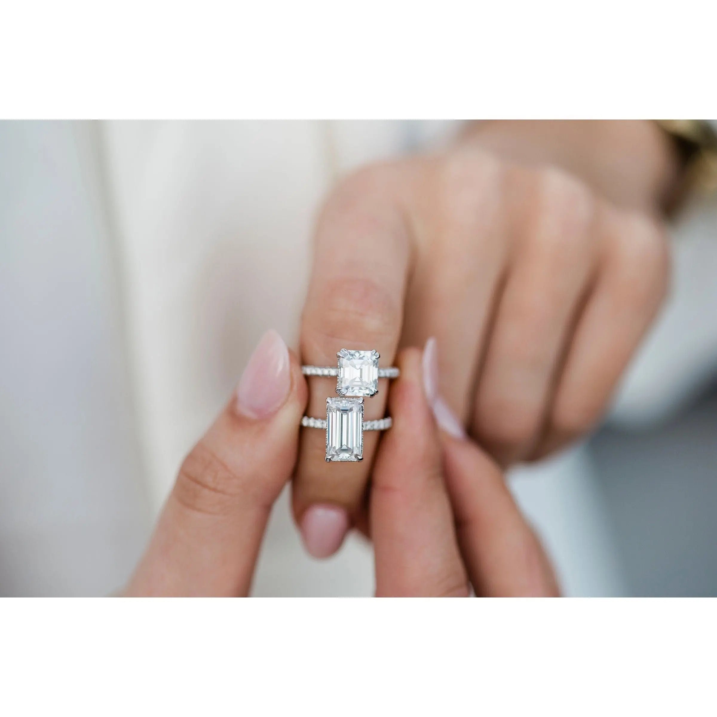 4-CT-elongated-emerald-cut-moissanite-engagement-ring-with-hidden-halo-and-gold-band