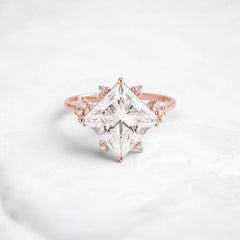 2CT Princess Cut Moissanite Cluster Engagement Ring with Four Prong Setting