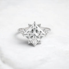 2CT Princess Cut Moissanite Cluster Engagement Ring with Four Prong Setting