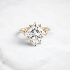 2CT Princess Cut Moissanite Cluster Engagement Ring with Four Prong Setting