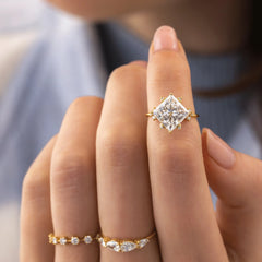 2CT Princess Cut Moissanite Cluster Engagement Ring with Four Prong Setting