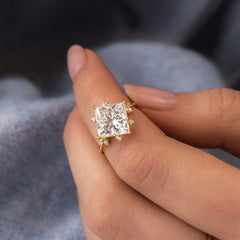 2CT Princess Cut Moissanite Cluster Engagement Ring with Four Prong Setting