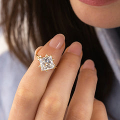 2CT Princess Cut Moissanite Cluster Engagement Ring with Four Prong Setting