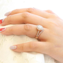 1.50CT Oval Cut Moissanite Halo Bridal Engagement Ring Set