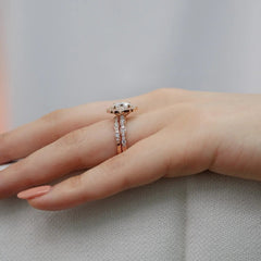 1.50CT Vintage Floral Oval Cut Moissanite Halo Engagement Ring Set