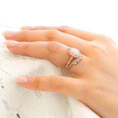 1.50CT Pear Cut Solitaire Moissanite Halo Bridal Engagement Ring Set