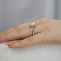 2.30CT Vintage Floral Cushion Cut Moissanite Halo Bridal Engagement Ring Set