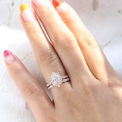 1.50CT Oval Cut Moissanite Halo Pave Bridal Engagement Ring Set