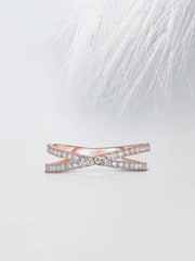 Round Cut Moissanite Criss-Cross Diamond Wedding Band for Her
