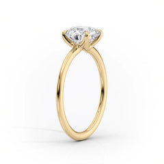 1CT Round Cut Solitaire Lab Grown Engagement Ring, Four Claw Prong 14K Yellow Gold