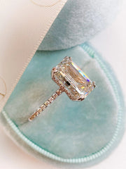 5.02ct Emerald G- VS Lab Grown Diamond Hidden Halo Engagement Ring