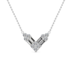 Round & Baguette Cut Moissanite Diamond V Shape Necklace