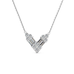 Round & Baguette Cut Moissanite Diamond V Shape Necklace