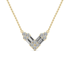 Round & Baguette Cut Moissanite Diamond V Shape Necklace