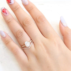 2.0CT Oval Cut Moissanite Halo Bridal Engagement Ring Set