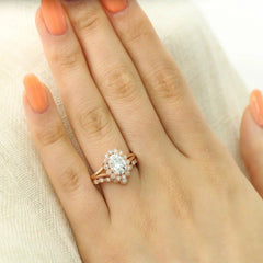 1.50CT Tiara Oval Cut Moissanite Halo Pave Bridal Engagement Ring Set