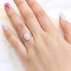 1.50CT Oval Cut Moissanite Luna Halo Bridal Engagement Ring Set