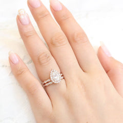1.80CT Pear Cut Moissanite Halo Bridal Engagement Ring Set