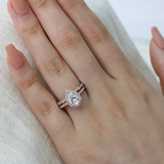 1.50CT Pear Cut Solitaire Moissanite Halo Bridal Engagement Ring Set