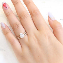 2.0CT Solitaire Oval Cut Moissanite Halo Bridal Engagement Ring Set