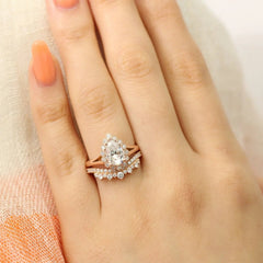 1.60CT Pear Cut Moissanite Halo Bridal Engagement Ring Set