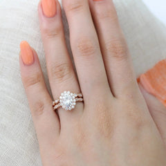 1.50CT Oval Cut Moissanite Halo Bridal Engagement Ring Set