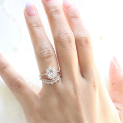 1.50CT Oval Cut Moissanite Tiara Halo Pave Bridal Engagement Ring Set