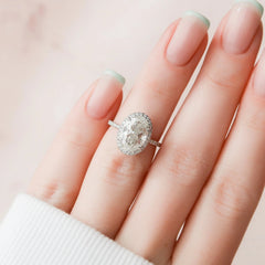 3.50CT Oval Cut Halo Moissanite Diamond Pave Engagement Ring