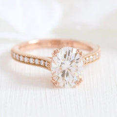 2.0CT Oval Solitaire Cut Moissanite Halo Bridal Engagement Ring Set