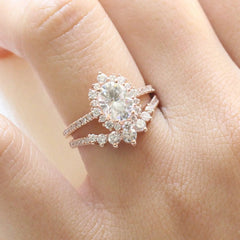 1.50CT Tiara Oval Cut Moissanite Halo Pave Bridal Engagement Ring Set