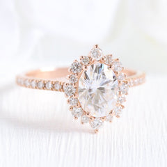 1.50CT Oval Cut Moissanite Halo Pave Bridal Engagement Ring Set