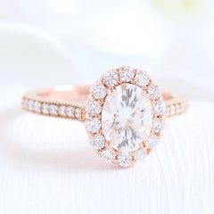 1.50CT Oval Cut Solitaire Moissanite Halo Bridal Engagement Ring Set