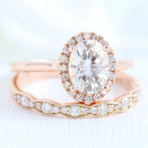 1.50CT Oval Cut Moissanite Halo Bridal Engagement Ring Set