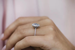 4.0CT Crushed Ice Oval Cut Hidden Halo Moissanite Engagement Ring
