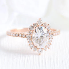 1.50CT Oval Cut Moissanite Tiara Halo Pave Bridal Engagement Ring Set