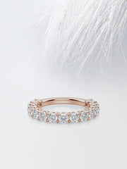 Round Cut Moissanite Scallop Diamond Wedding Band for Women
