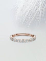Round Cut Moissanite Shared Prong Diamond Wedding Band in Gold