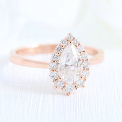 1.0CT Pear Cut Moissanite Halo Bridal Engagement Ring Set