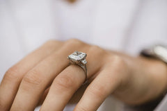 4.10CT Asscher Cut Moissanite Engagement Ring in 14K White Gold