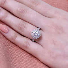 2.30CT Vintage Floral Cushion Cut Moissanite Halo Bridal Engagement Ring Set