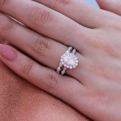 1.50CT Oval Cut Moissanite Halo Bridal Engagement Ring Set