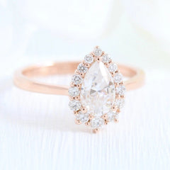 1.0CT Tiara Pear Cut Moissanite Halo Bridal Engagement Ring Set